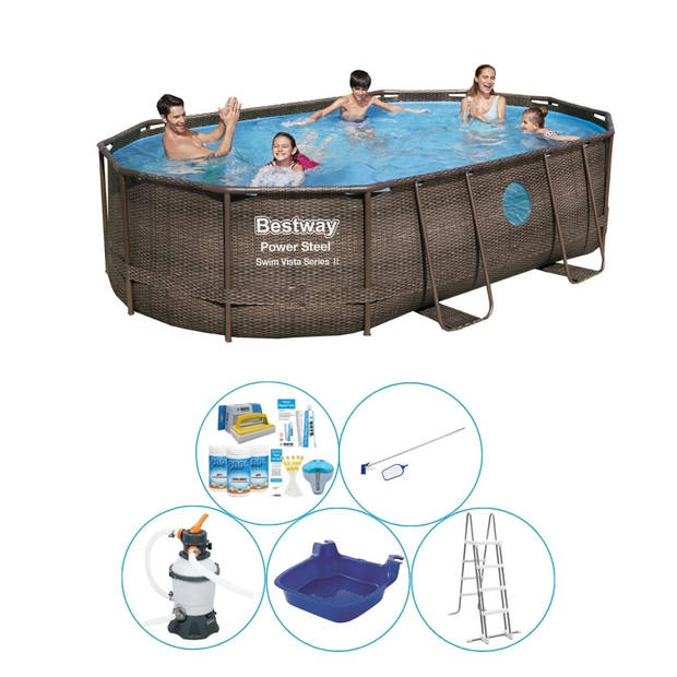 Bestway Power Steel Swim Vista OVAAL 488x305x107 cm - 6-delig - Zwembad Set