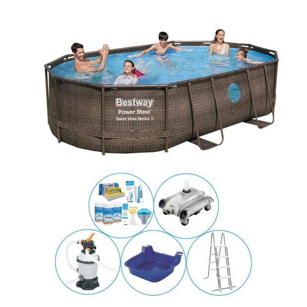 Bestway Power Steel Swim Vista OVAAL 488x305x107 cm - 6-delig - Zwembad Pakket