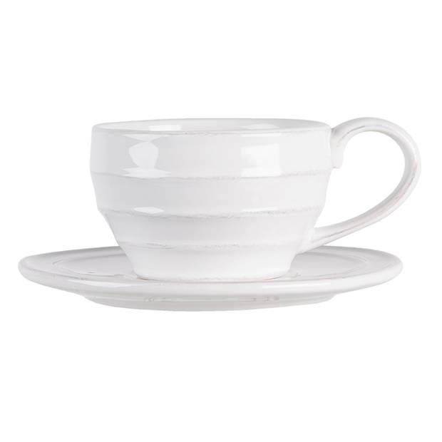 Clayre & Eef Kop en schotel 200 ml Wit Keramiek Rond Servies Wit Servies