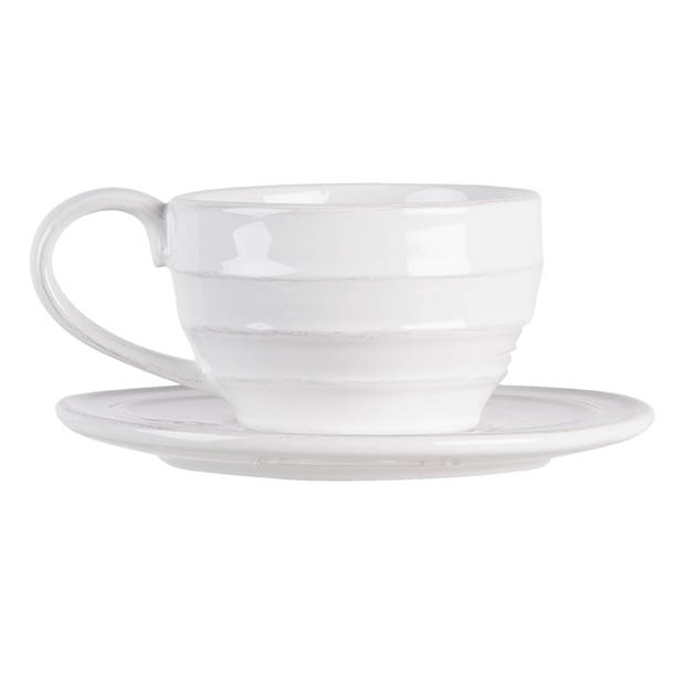 Clayre & Eef Kop en schotel 200 ml Wit Keramiek Rond Servies Wit Servies