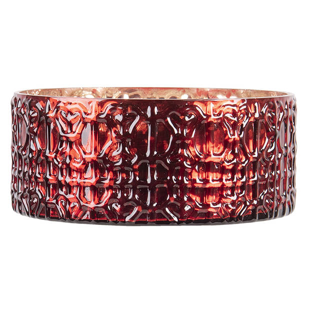 Clayre & Eef Theelichthouder Ø 15x6 cm Rood Glas Rond Waxinelichthouder Rood Waxinelichthouder