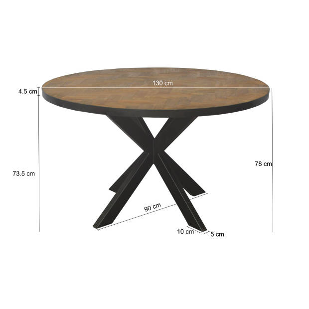 Livingfurn - Eetkamertafel Accent Round - Teak Hout - 130 cm - Bruin