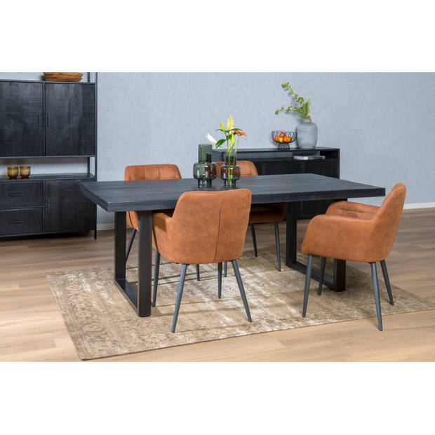 Livingfurn - Moderne Eetkamertafel Kala - U-Poten - van Mango en Hout Gecoat Staal - 200 cm - Zwart
