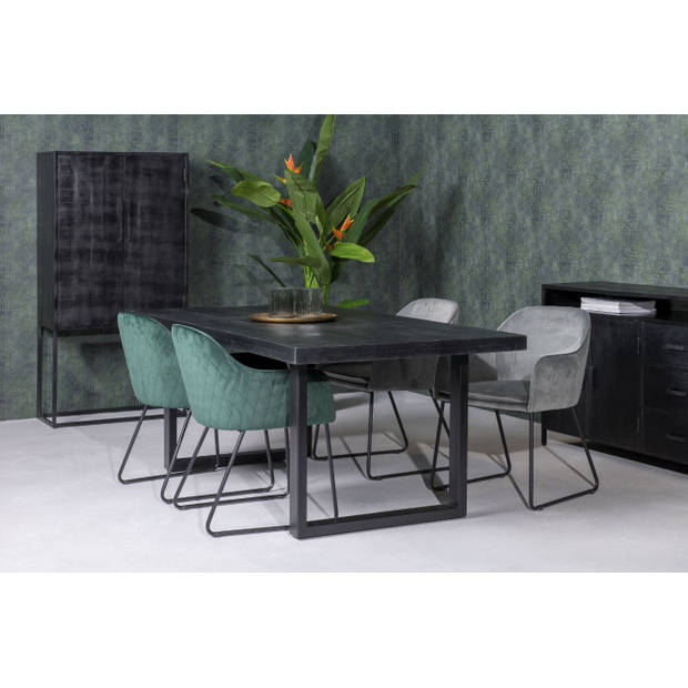 Livingfurn - Moderne Eetkamertafel Kala - U-Poten - van Mango en Hout Gecoat Staal - 200 cm - Zwart