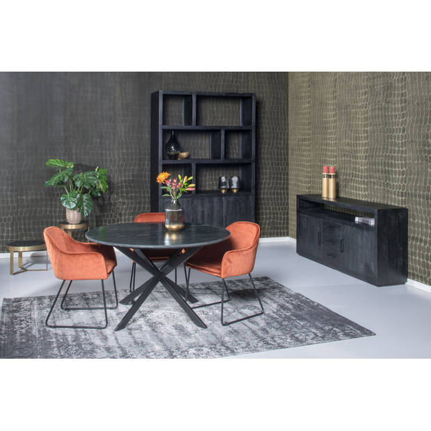 Livingfurn - Zwart Eetkamertafel Marmer - - Marmer - 110cm - Zwart