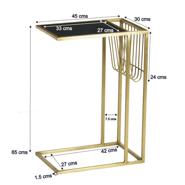 Livingfurn - Bijzettafel Djura Zwart Brass - Marmer - 30x45x65