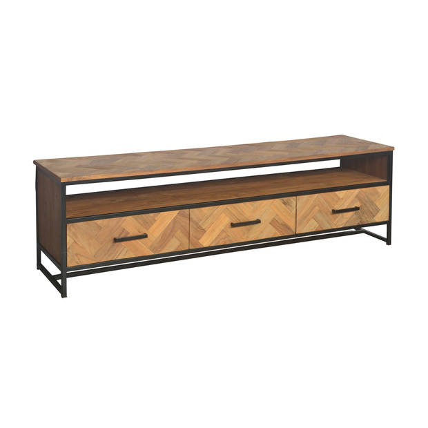 Livingfurn - TV Meubel Accent 180 cm - Teakhout / Gecoat Staal