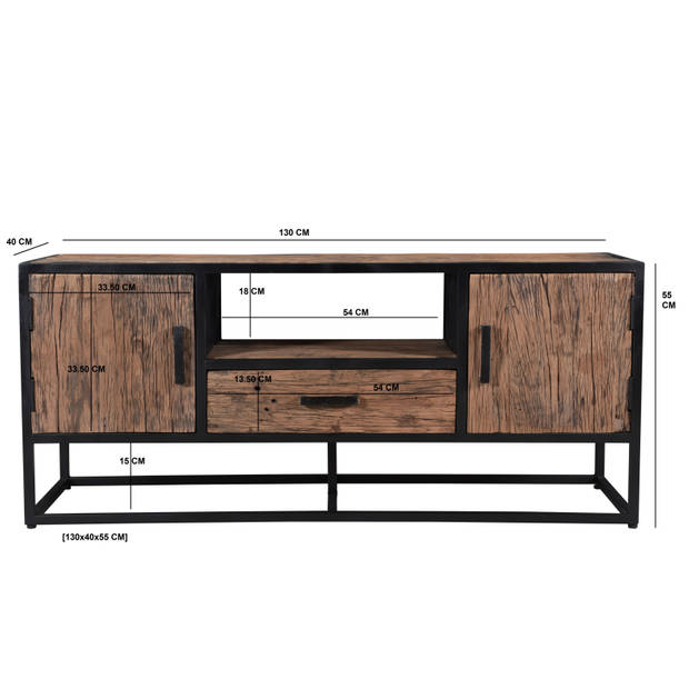 Livingfurn - TV Meubel Dakota 130 cm - Riverwood / Gecoat Staal