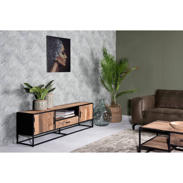 Livingfurn - TV Meubel Dakota 130 cm - Riverwood / Gecoat Staal