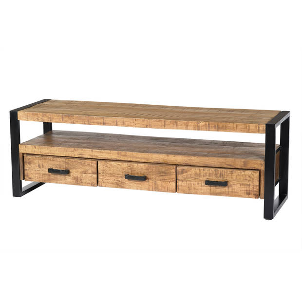 Livingfurn - TV Meubel Nairobi 150cm - Mangohout / Gecoat Staal