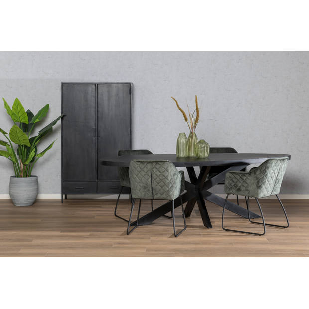 Livingfurn - Zwart Ovale Eetkamertafel - - Mango Hout - 210 cm