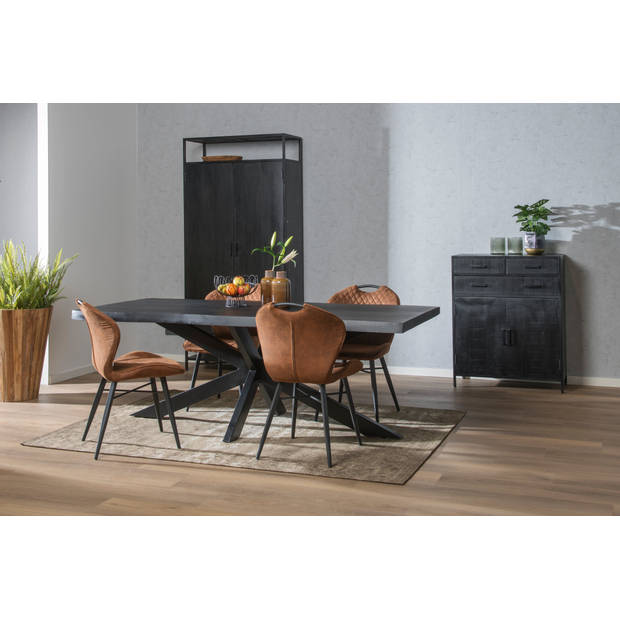 Livingfurn - e Zwart Eetkamertafel Kala - - Mango Hout - 220 cm