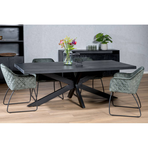 Livingfurn - Moderne Zwarte Eetkamertafel - Spider Tafelpoten - van Mango Hout en Gecoat Staal - 240 cm