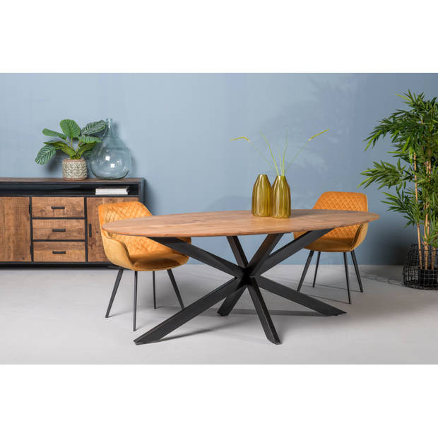 Livingfurn - Ovale Eetkamertafel - Acasia Hout - 210 cm - Bruin