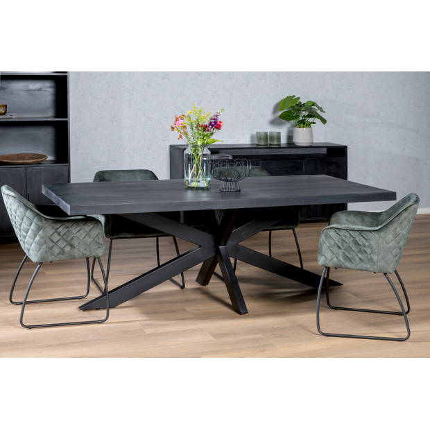 Livingfurn - e Zwart Eetkamertafel kala - Mango Hout - 200 cm