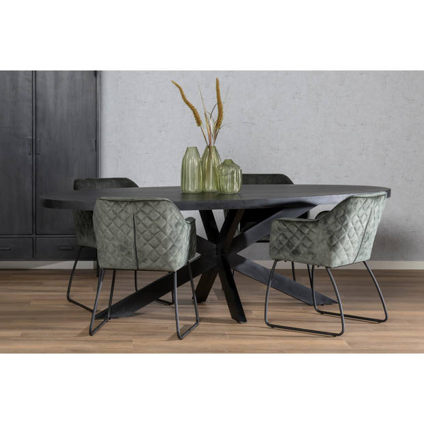 Livingfurn - Zwart Ovale Eetkamertafel - - Mango Hout - 210 cm