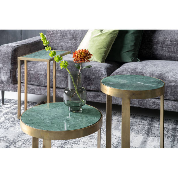 Livingfurn - Salontafel Glennis - Groen Goud - 40x40x55cm - Marmer