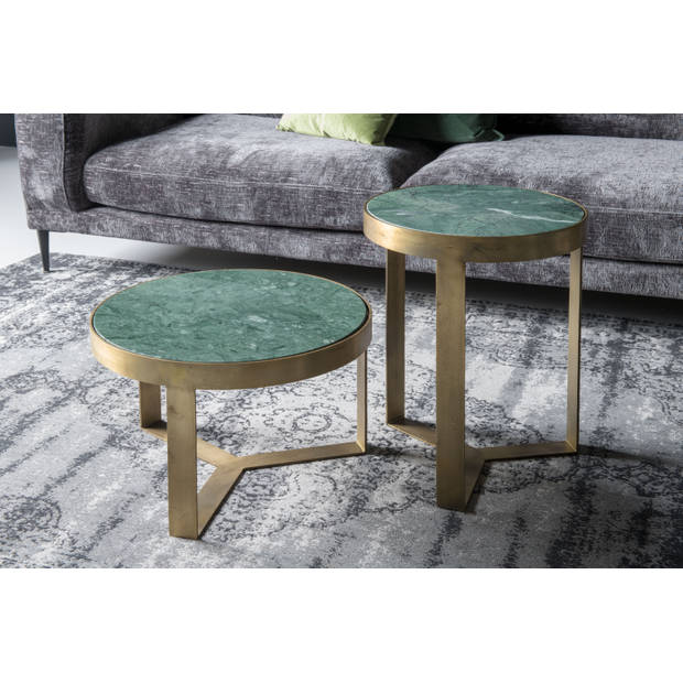 Livingfurn - Salontafel Glennis - Groen Goud - 40x40x55cm - Marmer