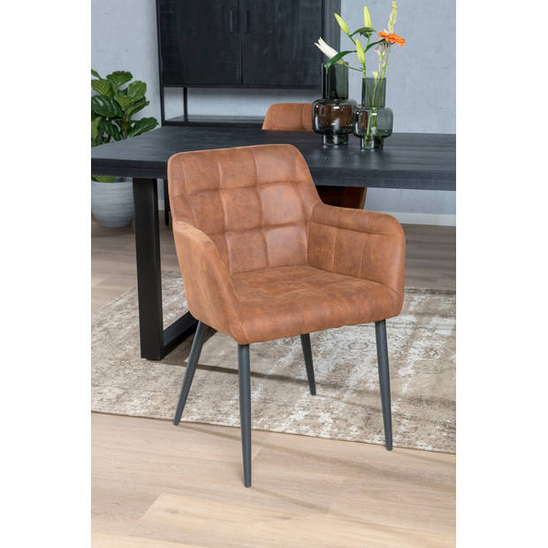 Livingfurn - Eetkamerstoel Bronco Cognac - Stof - 64x62x85