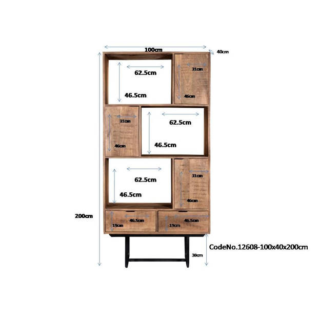 Livingfurn - Kabinetkast Valdez - 40x100x200 - Mangohout en Gecoat Staal