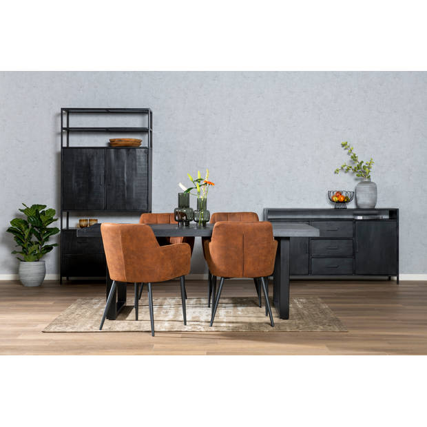 Livingfurn - Moderne Eetkamertafel Kala - U-Poten - van Mango en Hout Gecoat Staal - 200 cm - Zwart