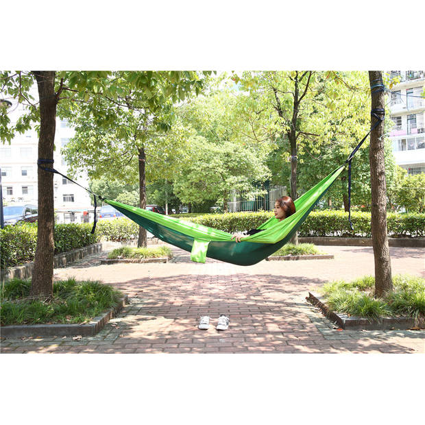 4gardenz® Nylon Hangmat Groen 270x150 cm met ophangset - max. 200 kg