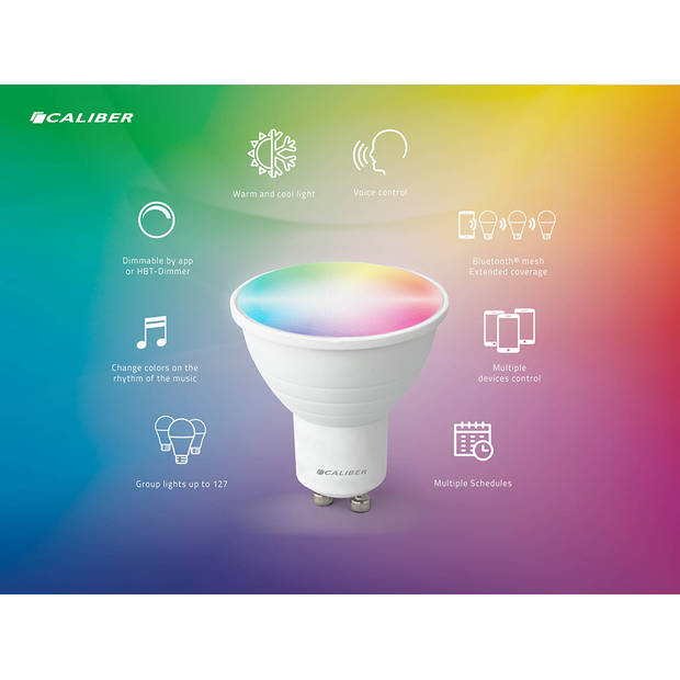 Caliber GU10 Dimbare Smart Lamp met RGB LEDs - Slimme LED Lamp - 300 Lumen - 5 Watt - Bediening via App (HBT-GU10)