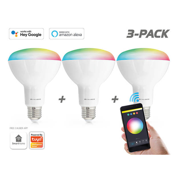 Caliber E27 3 pack Dimbare Smart Lamp met RGB Leds - Slimme E27 Led Lamp - 850 Lumen - 8 Watt - Handige App