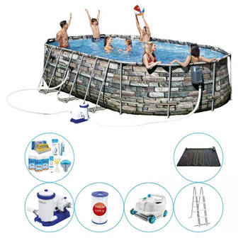 Bestway Power Steel Ovaal STONE SPA JETS 610x366x122 cm - Zwembad Met Accessoires