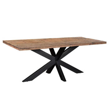 Livingfurn - Moderne Eetkamertafel - Spider Tafel Poot - Eettafel van Riverwood en Gecoat Staal - 200cm - Bruin
