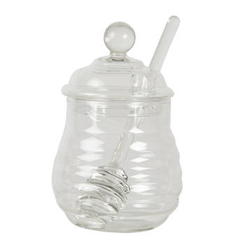 Clayre & Eef Transparente Honingpot met lepel Ø 10*14 cm 6GL2923