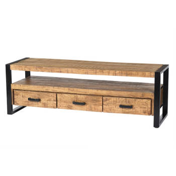 Livingfurn - TV Meubel Nairobi 150cm - Mangohout / Gecoat Staal