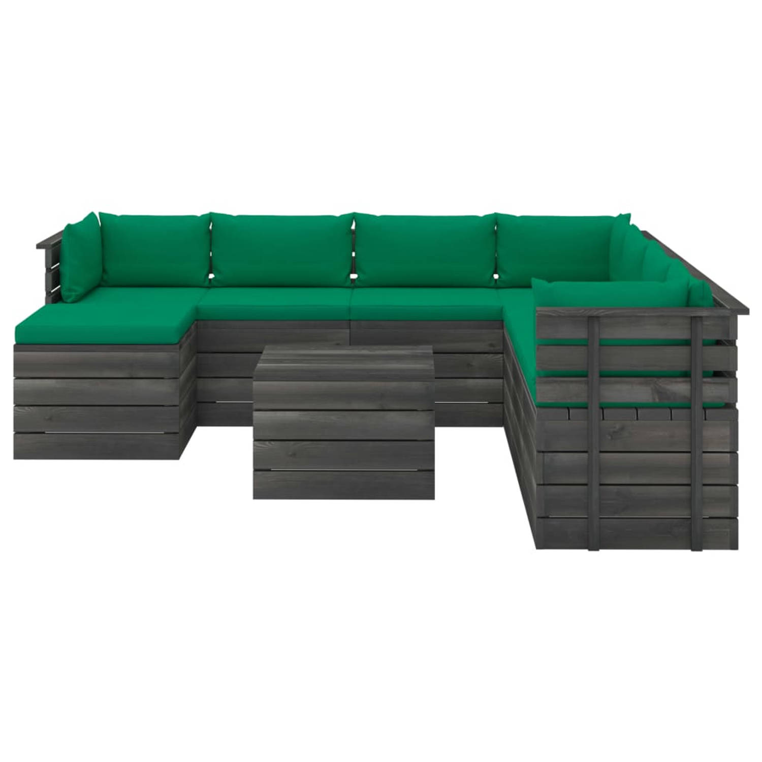 The Living Store Pallet Loungeset - Grenenhout - Tuinmeubelset - 60x65x71.5 cm - Groen kussen