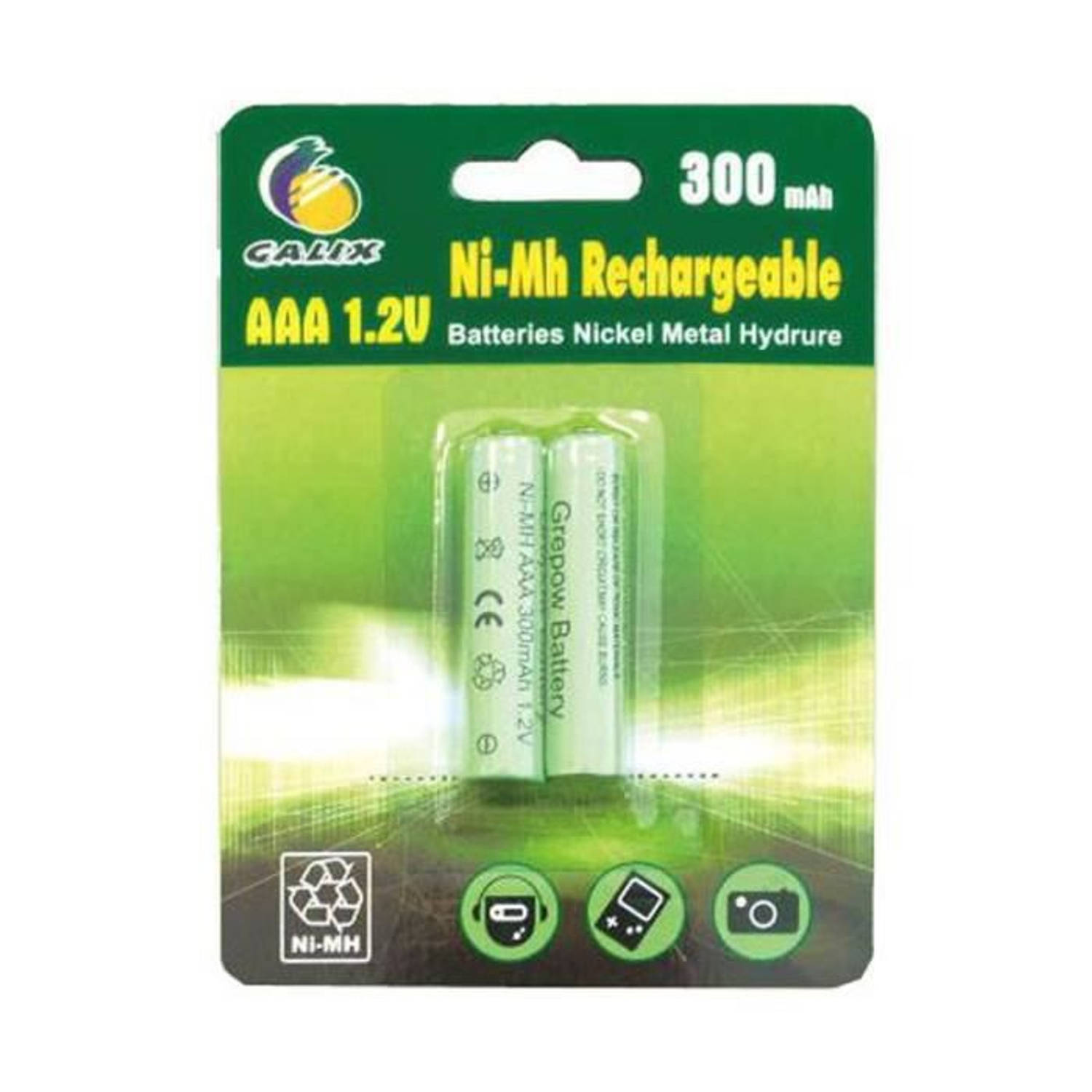 Ramen wassen Stapel waterbestendig GALIX - Pack van 2 oplaadbare batterijen LR03 / AAA - Ni-Mh - 1,2 Volt -  300 mAh | Blokker