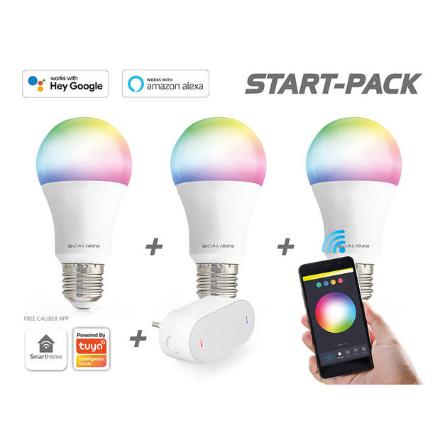 Caliber Slimme lamp - Starterspakket - E27- RGB en Wit kleuren (HBT-E27-STARTPACK)