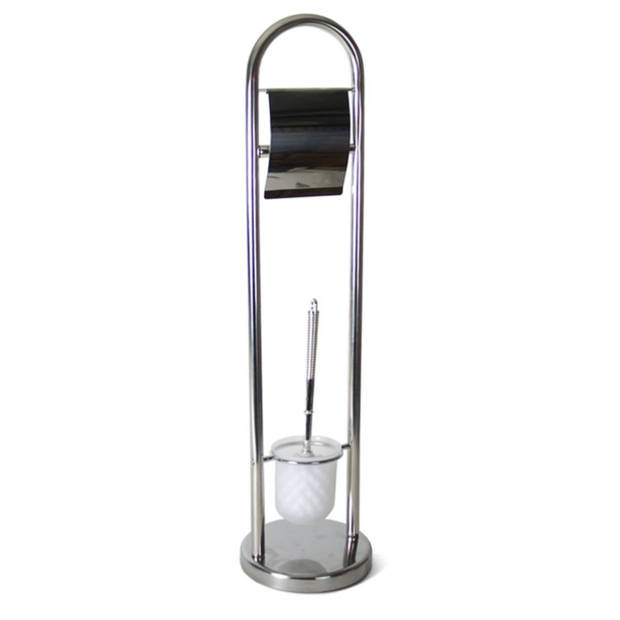 Gebor - Toiletrolhouder en Toiletborstel met Houder 2-in-1 set – Vrijstaand Model met boog – 19x19x81cm –