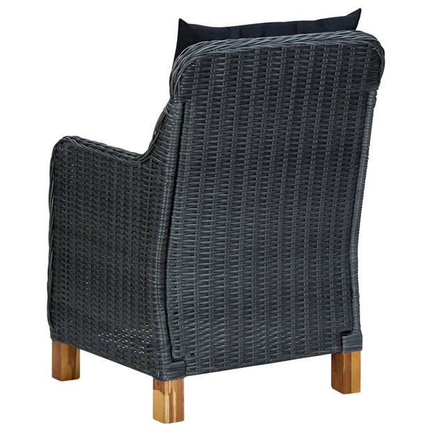 vidaXL 3-delige Loungeset met kussens poly rattan donkergrijs