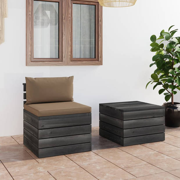 vidaXL 2-delige Loungeset met kussens pallet massief grenenhout