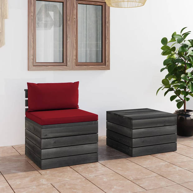 vidaXL 2-delige Loungeset met kussens pallet massief grenenhout