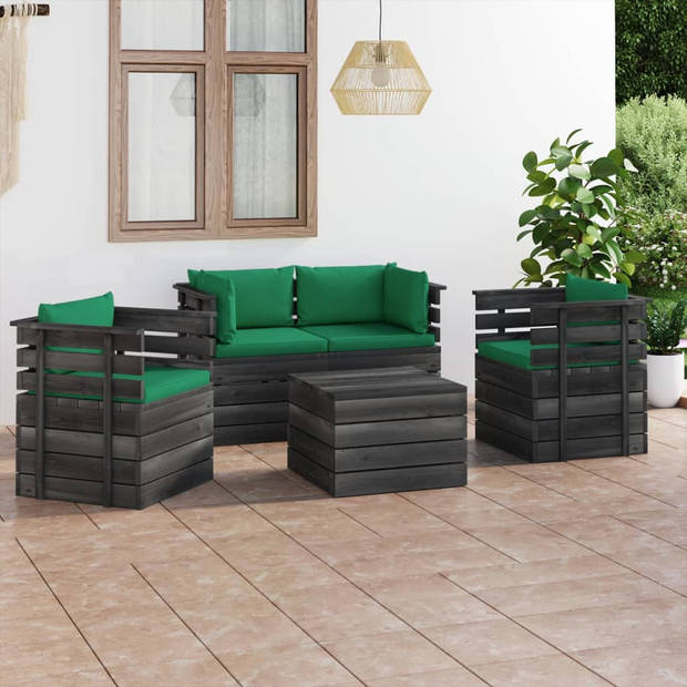 vidaXL 5-delige Loungeset met kussens pallet massief grenenhout