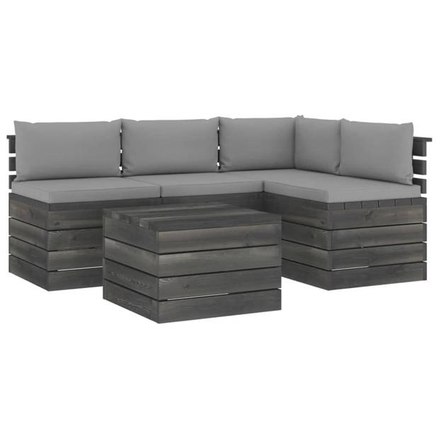 vidaXL 5-delige Loungeset met kussens pallet massief grenenhout