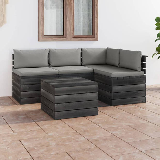 vidaXL 5-delige Loungeset met kussens pallet massief grenenhout