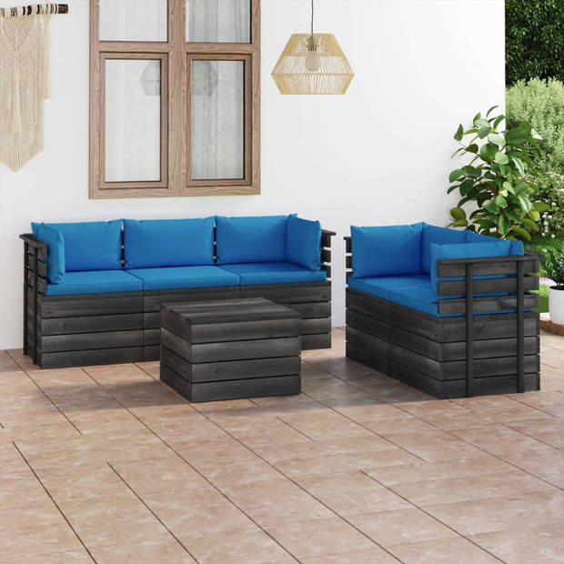 vidaXL 6-delige Loungeset met kussens pallet massief grenenhout