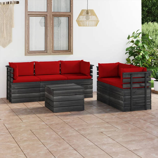 The Living Store Pallet Loungeset - Tuinmeubelset - Grenenhout - 60 x 65 x 71.5 cm - Rood