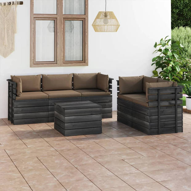 vidaXL 6-delige Loungeset met kussens pallet massief grenenhout