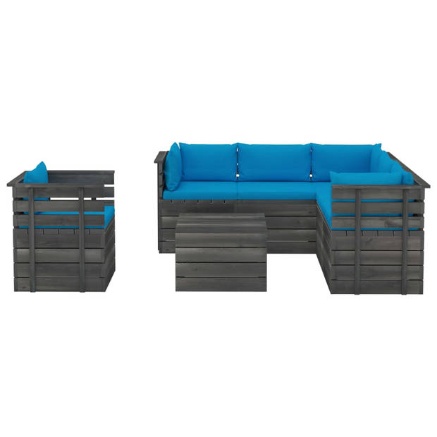 vidaXL 7-delige Loungeset met kussens pallet massief grenenhout