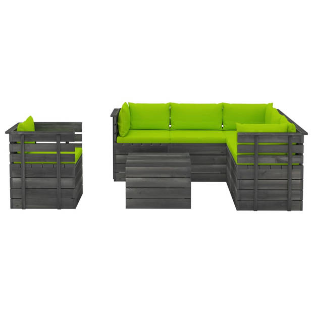 vidaXL 7-delige Loungeset met kussens pallet massief grenenhout