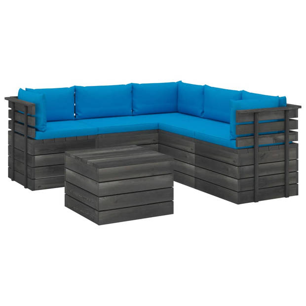 vidaXL 6-delige Loungeset met kussens pallet massief grenenhout