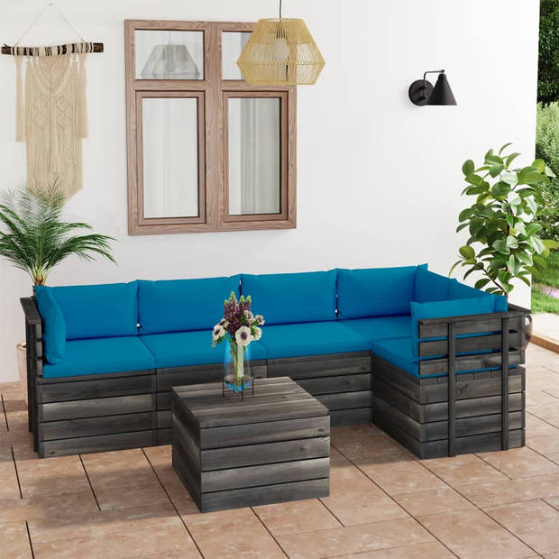 vidaXL 6-delige Loungeset met kussens pallet massief grenenhout