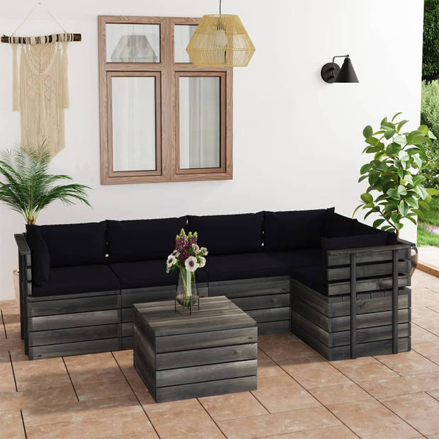 vidaXL 6-delige Loungeset met kussens pallet massief grenenhout